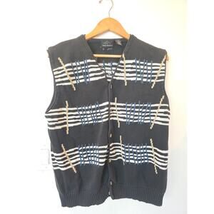 Greg Norman VTG 90's Button Down Vest Sz LG Dad Style Grandpa Black Blue White